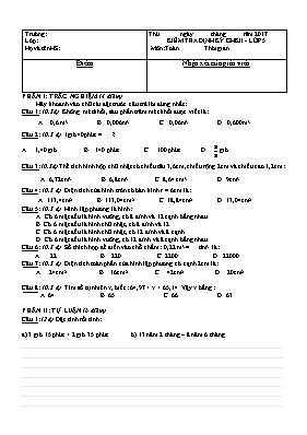 Đề kiểm tra định kỳ giữa học kì II Toán khối 5 - Năm học 2016-2017